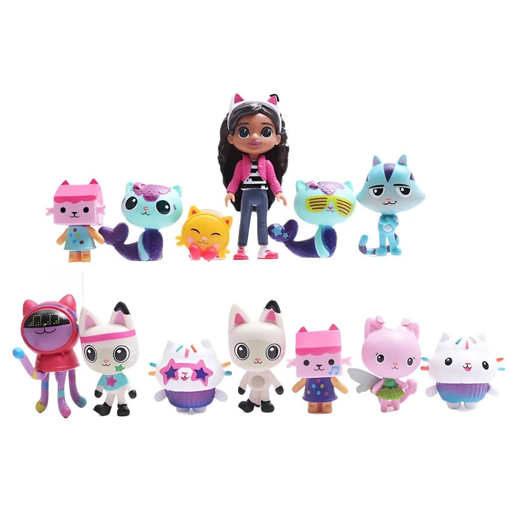 Lot de 13 figurines de l'anime Gabby's Dollhouse : Chat souriant, Gaby, poupées Mercat, figurines d'
