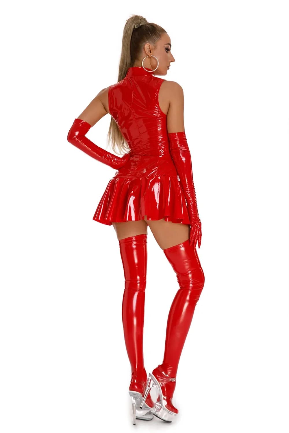 Robe fourreau en cuir brillant pour femme, mini jupe en latex, jupe courte plissée en saillie, expos