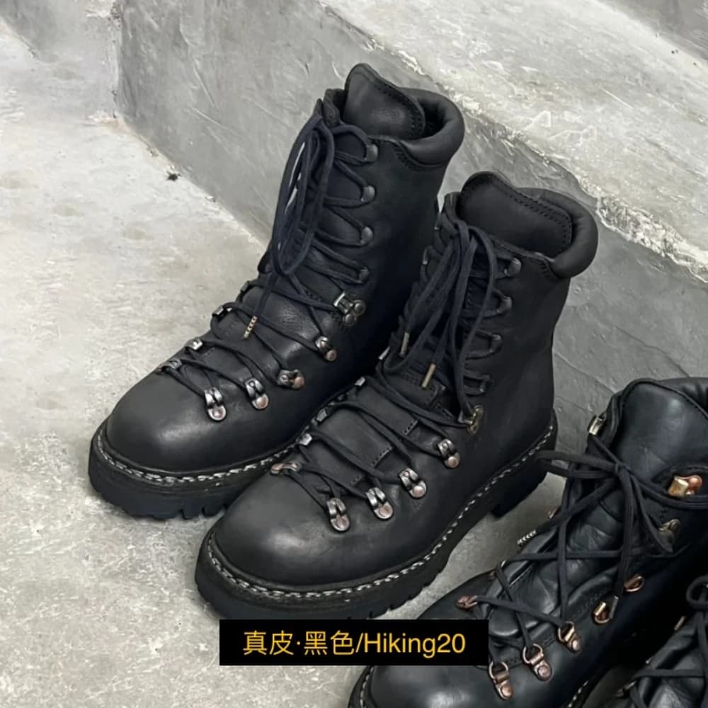 Bottes de moto en cuir véritable pour hommes, chaussures d'alpinisme à lacets en métal, bottes de ra
