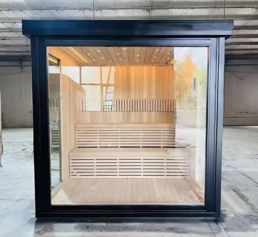 Sauna extérieur moderne pour 4 à 8 personnes, avec espace lounge, maisons en bois préfabriquées en c