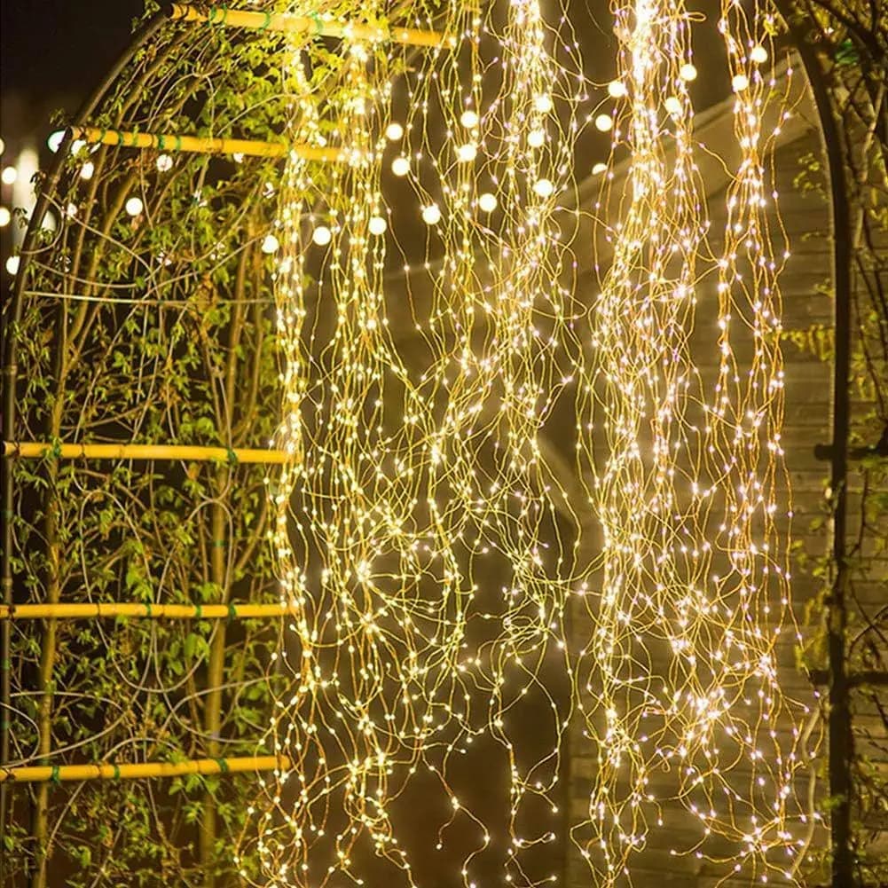 1 paquet de guirlandes lumineuses à énergie solaire 200 LED cascade lumières étanche vigne chaîne fé