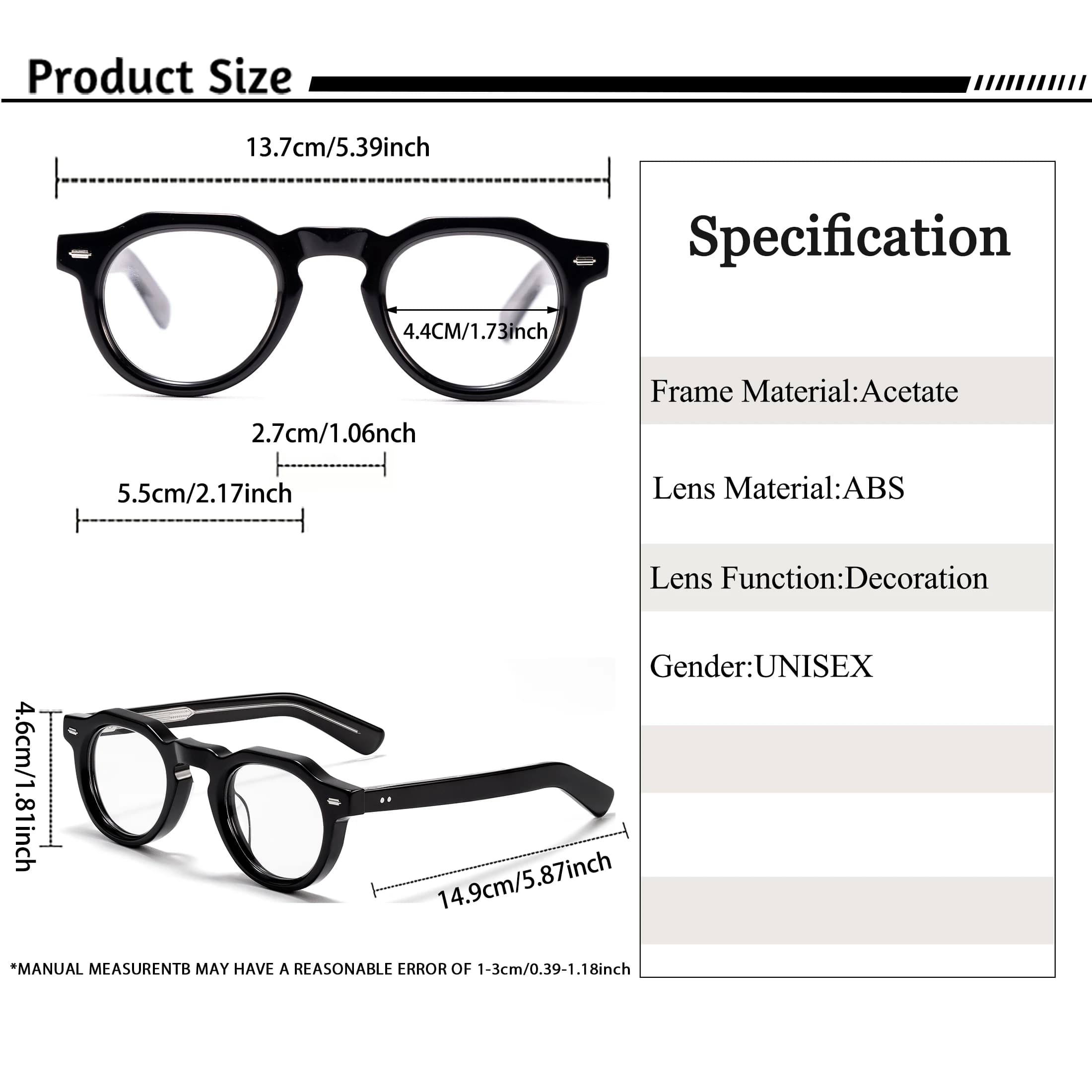 Monture de lunettes optiques rondes CATERSIDE pour hommes, monture épaisse en acétate de qualité sup