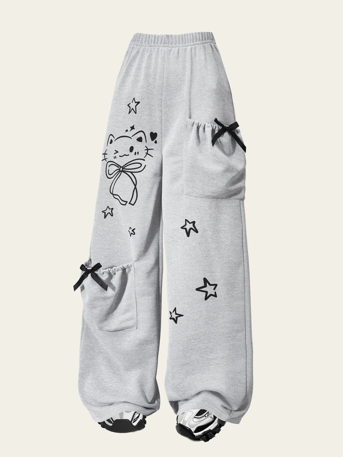 Pantalons décontractés à la mode pour filles, pantalons amples à jambes droites avec un design de po