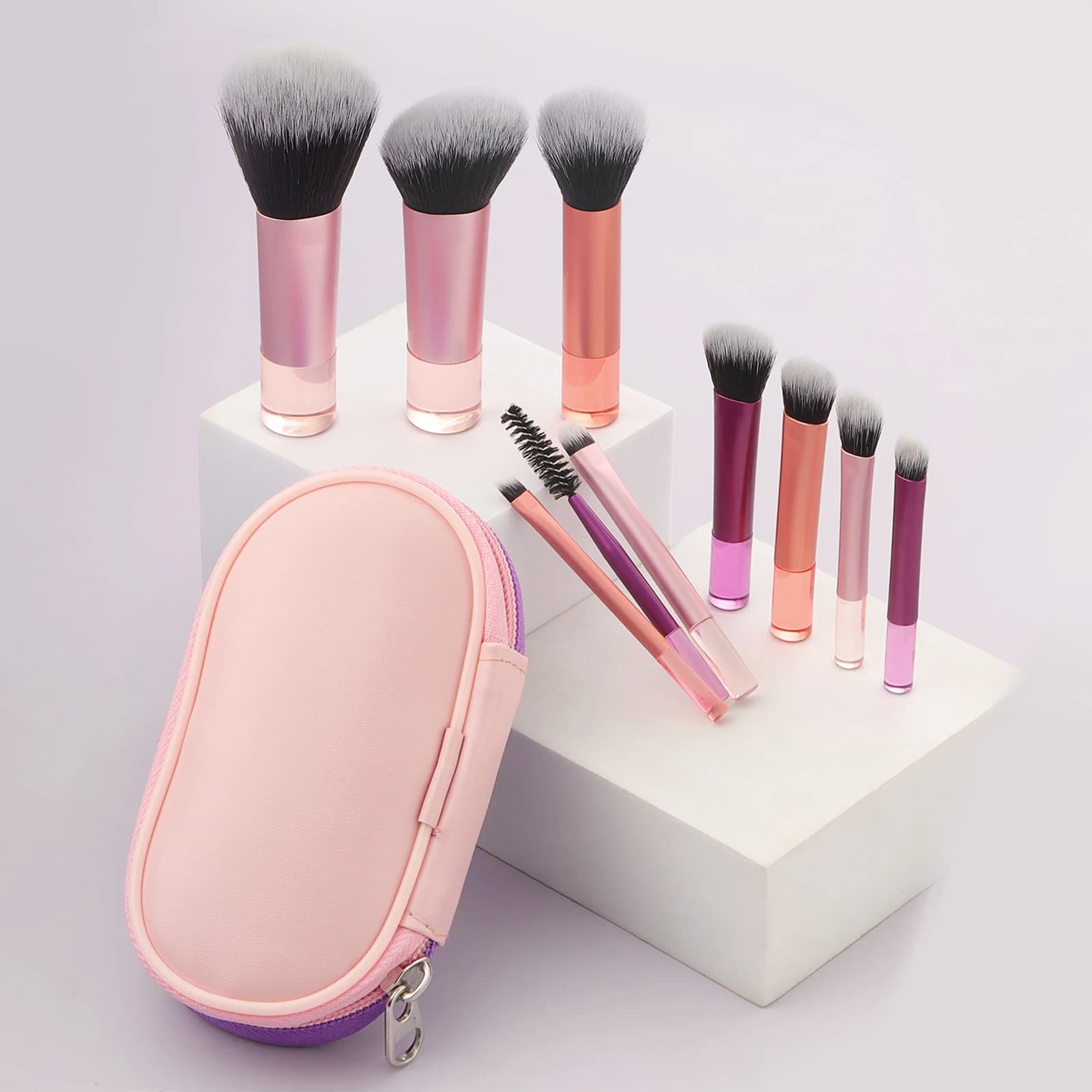 Ensembles de pinceaux de maquillage, 10 pièces mini en plastique avec sac pinceau de maquillage mult