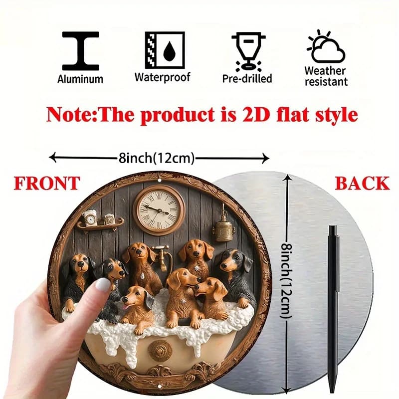 Panneau de bain teckel 2D, 1 pièce, panneau mural rond en bois de 8 pouces pour intérieur et extérie
