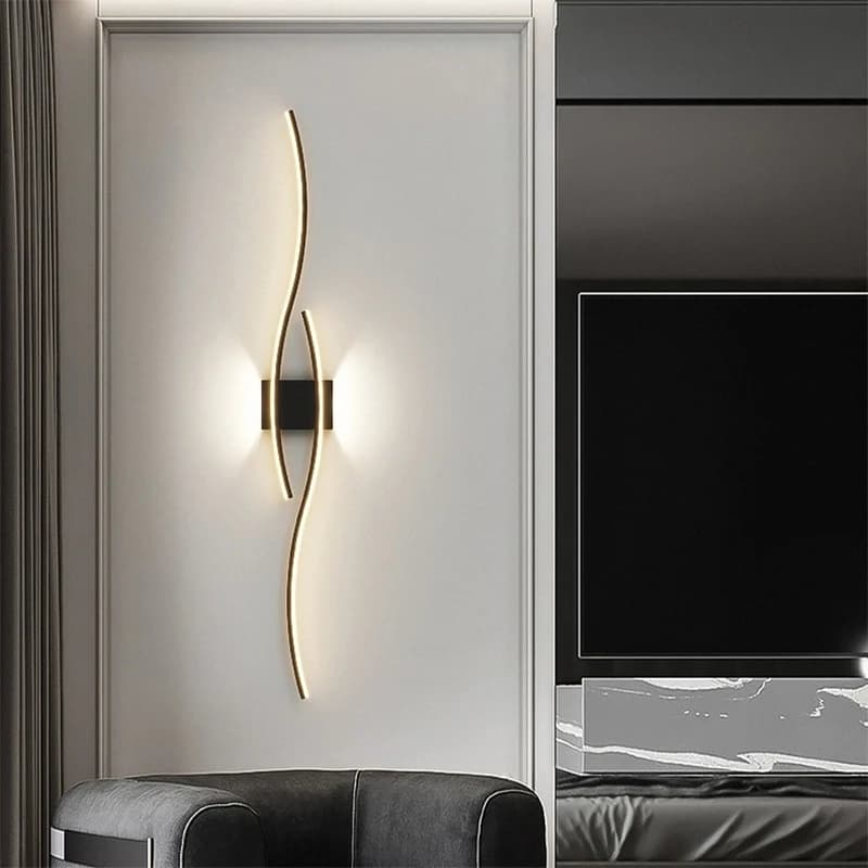 Moderne LED bande applique Double courbe télécommande lumière chevet décor noir or appliques murales