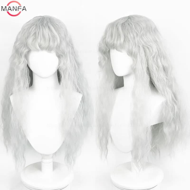 Griffith Cosplay perruque gris clair bouclés ondulés longs résistant à la chaleur perruques de cheve