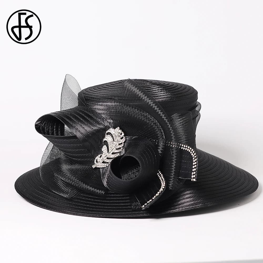 Chapeau de cérémonie pour femme - Chapeau melon à large bord avec nœud, visière plate formelle pour 