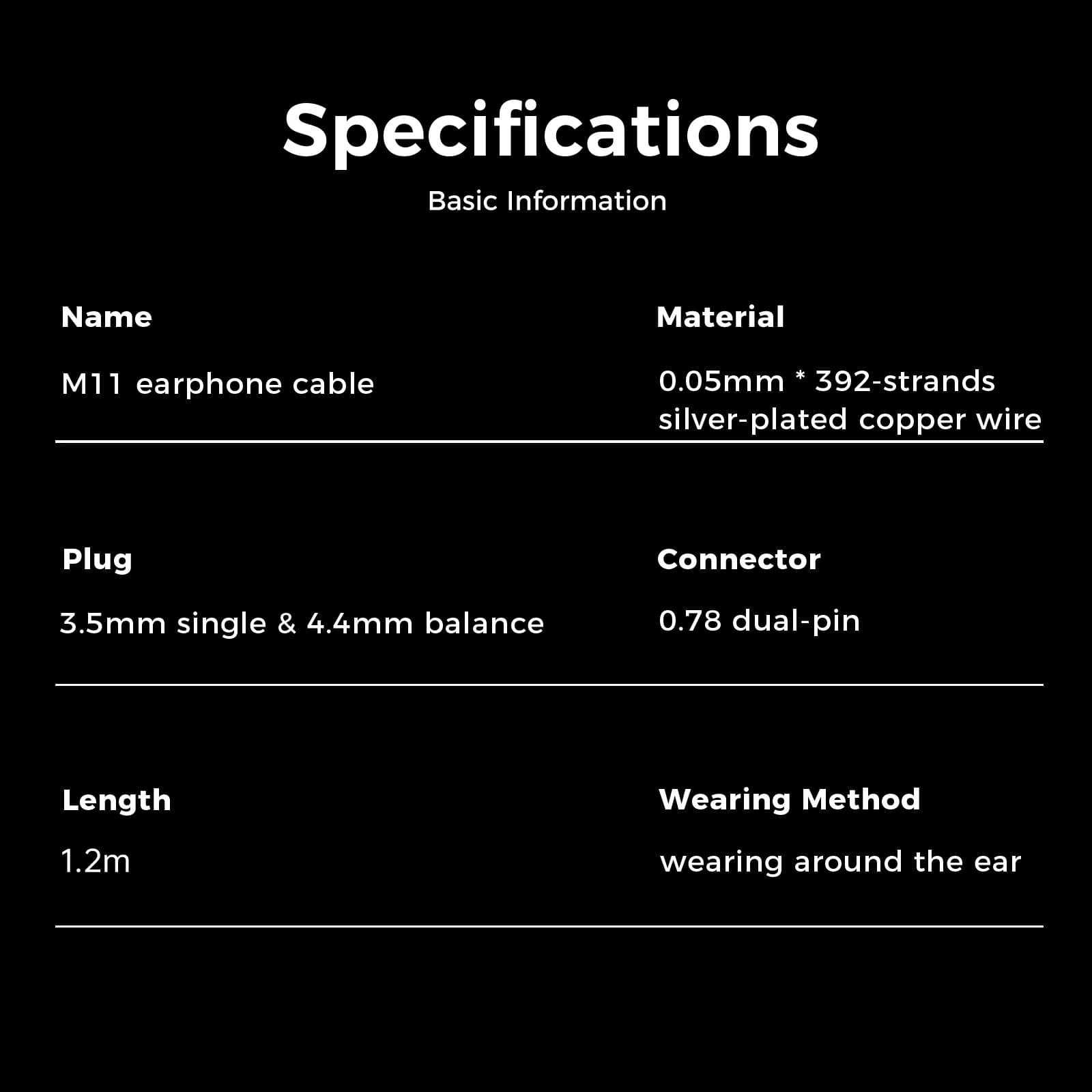 LETSHUOER M11 balance simple de 3,5 mm et 4,4 mm avec fil de cuivre plaqué argent à 2 broches et 392