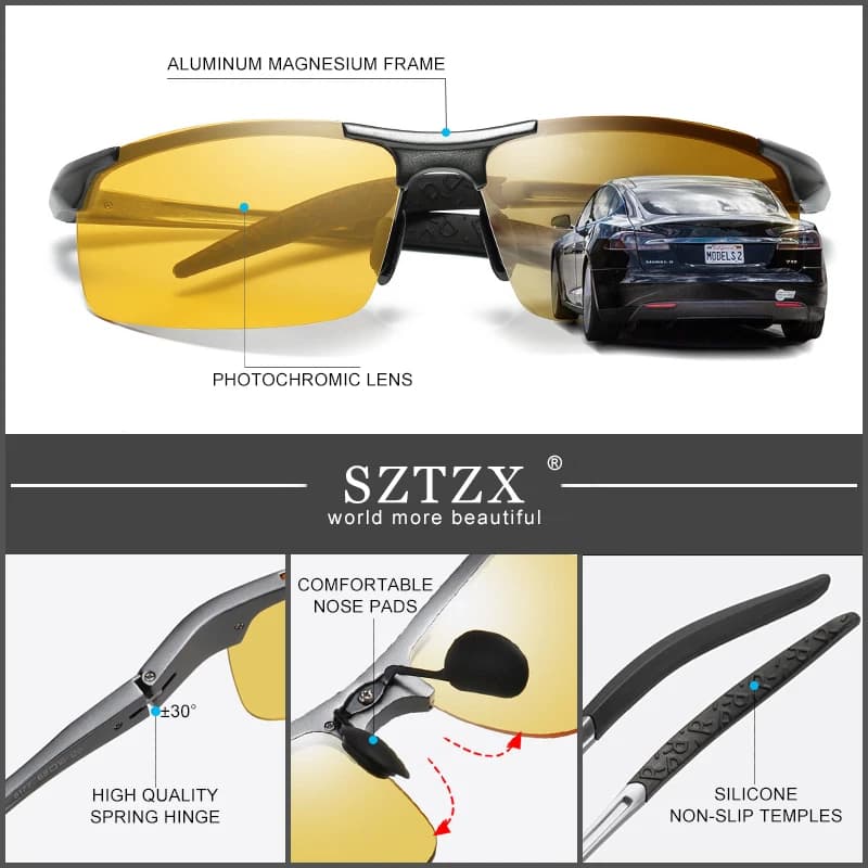 SZTZX Anti-éblouissement jour nuit Vision lunettes photochromiques hommes polarisées conduite pêche 