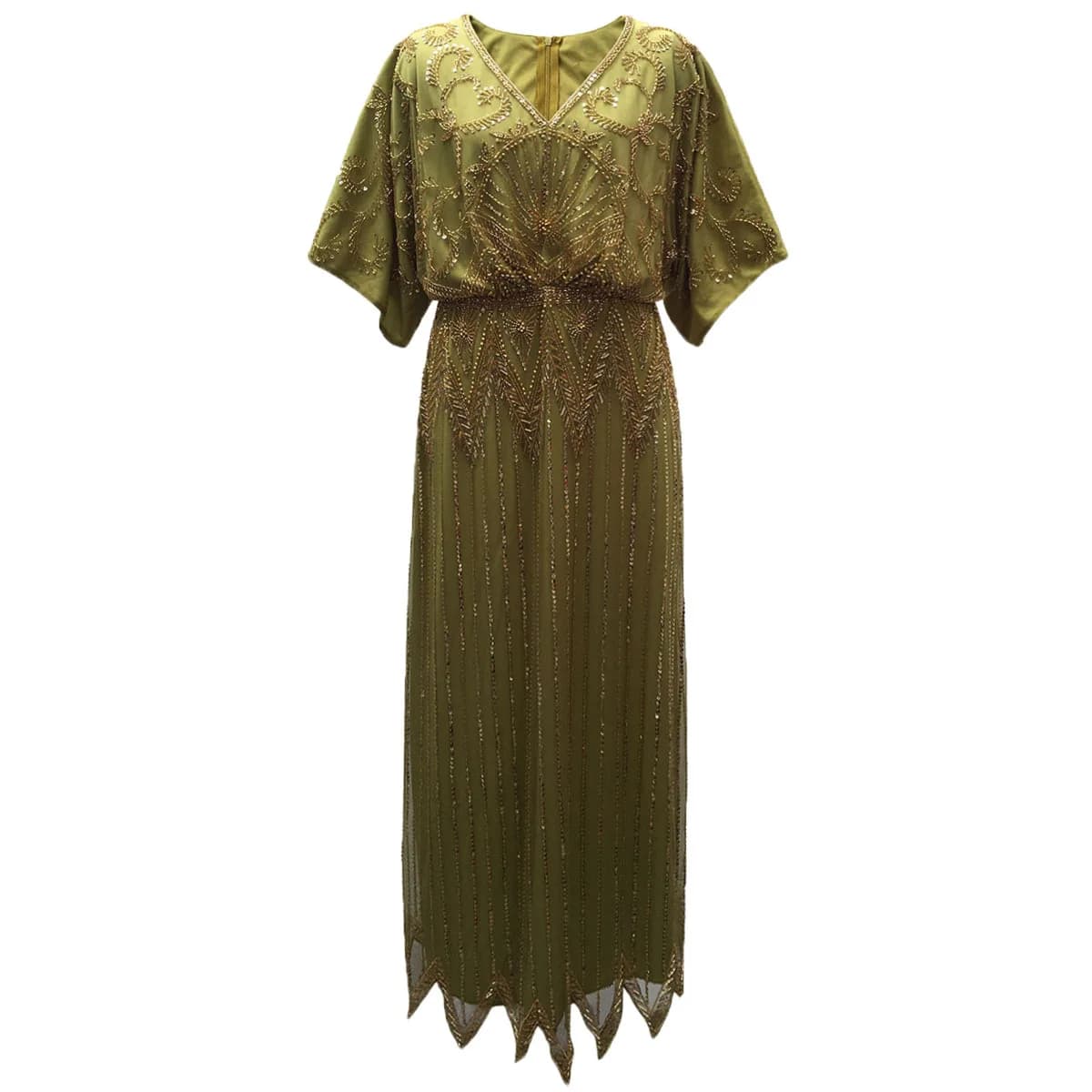 Robe de soirée longue à paillettes pour femmes, élégante, col en V, manches courtes, ligne A, taille