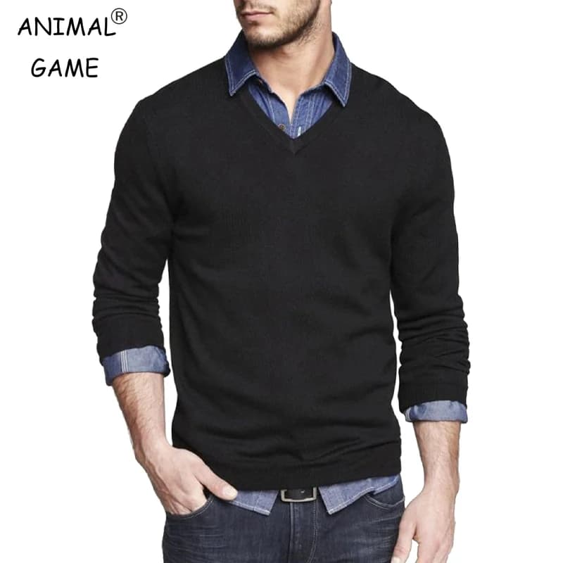 Pull à manches longues et col en V pour hommes, coupe cintrée, en tricot, robe légère, pull décontra