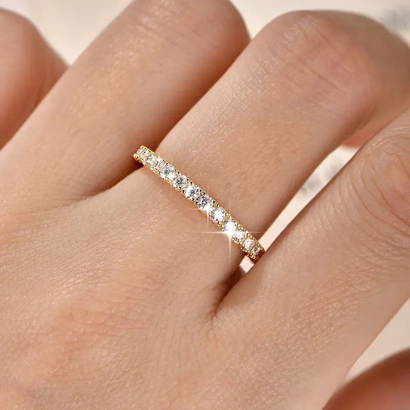 Bague Anziw 2 mm en moissanite couleur D pour femme, alliance scintillante, bague d'éternité en or 1