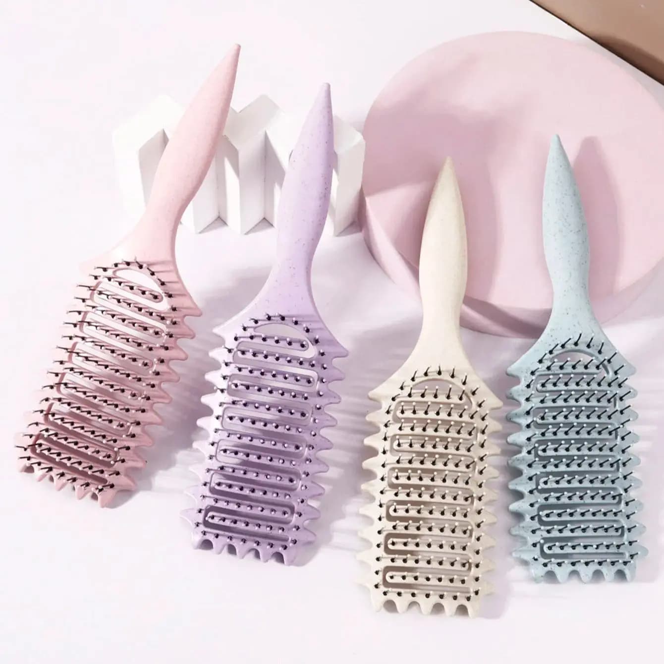 Brosse à friser - Peigne de massage creux, crinière en nylon, manche en plastique ABS, poignée confo