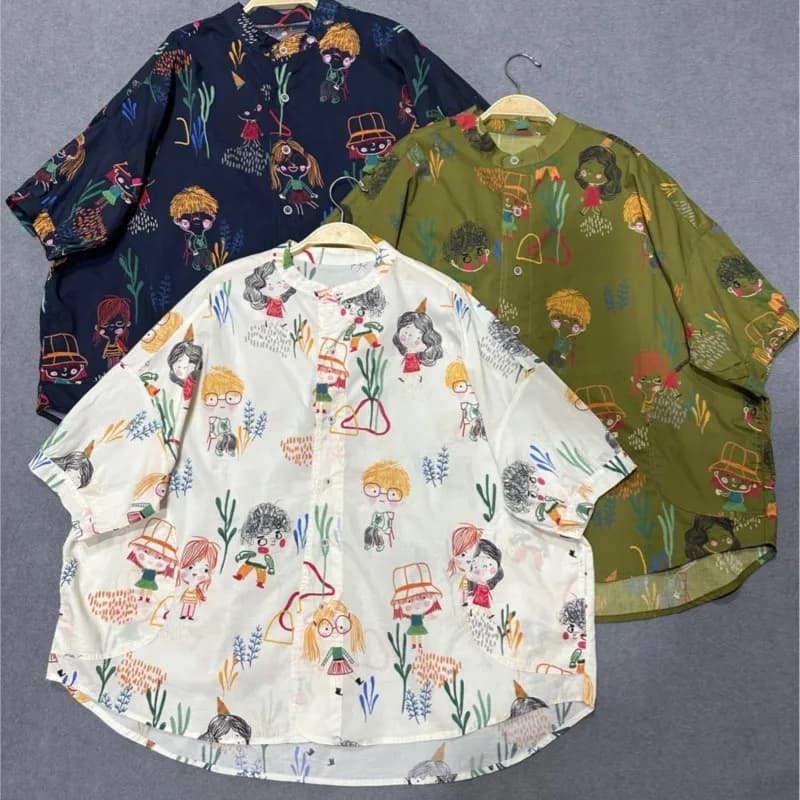 JohnMobyJapanese-Chemises courtes en coton pour femmes, chemisier en Y, mince, décontracté, simple, 