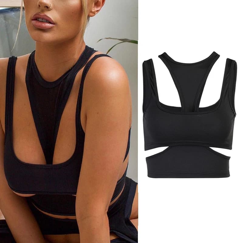 Haut caraco gothique sexy pour femme, dos nu en fibre noire esthétique, GlaE-Girl Crop, Vintage, Pré
