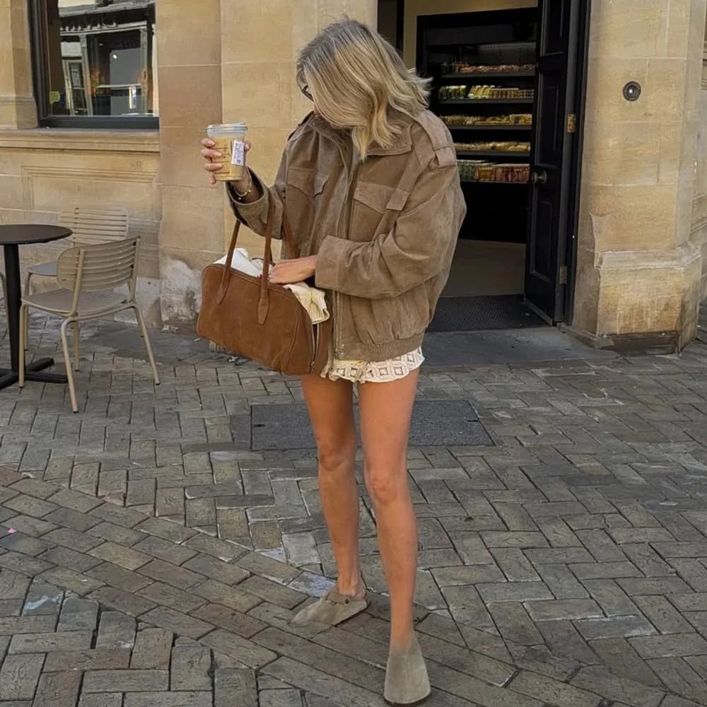 KONDALA Chic daim femmes Bomber veste femmes à manches longues poches droite manteau ample mode 2025