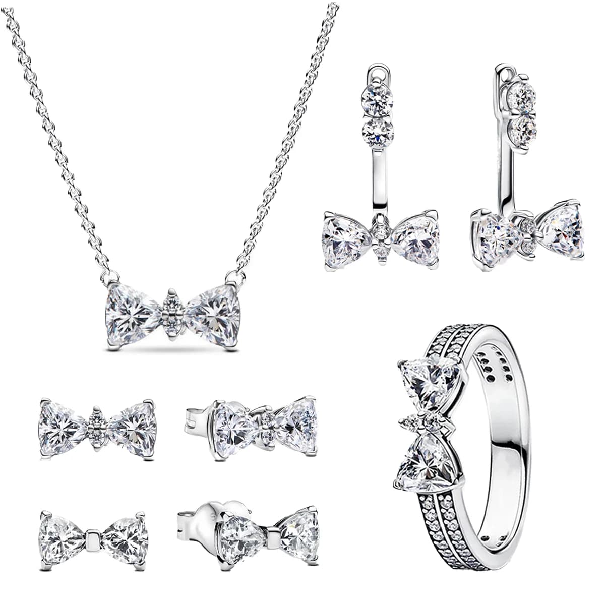 Nouveau Original 925 en argent Sterling coloré arc ensemble collier bague boucle d'oreille brillant 