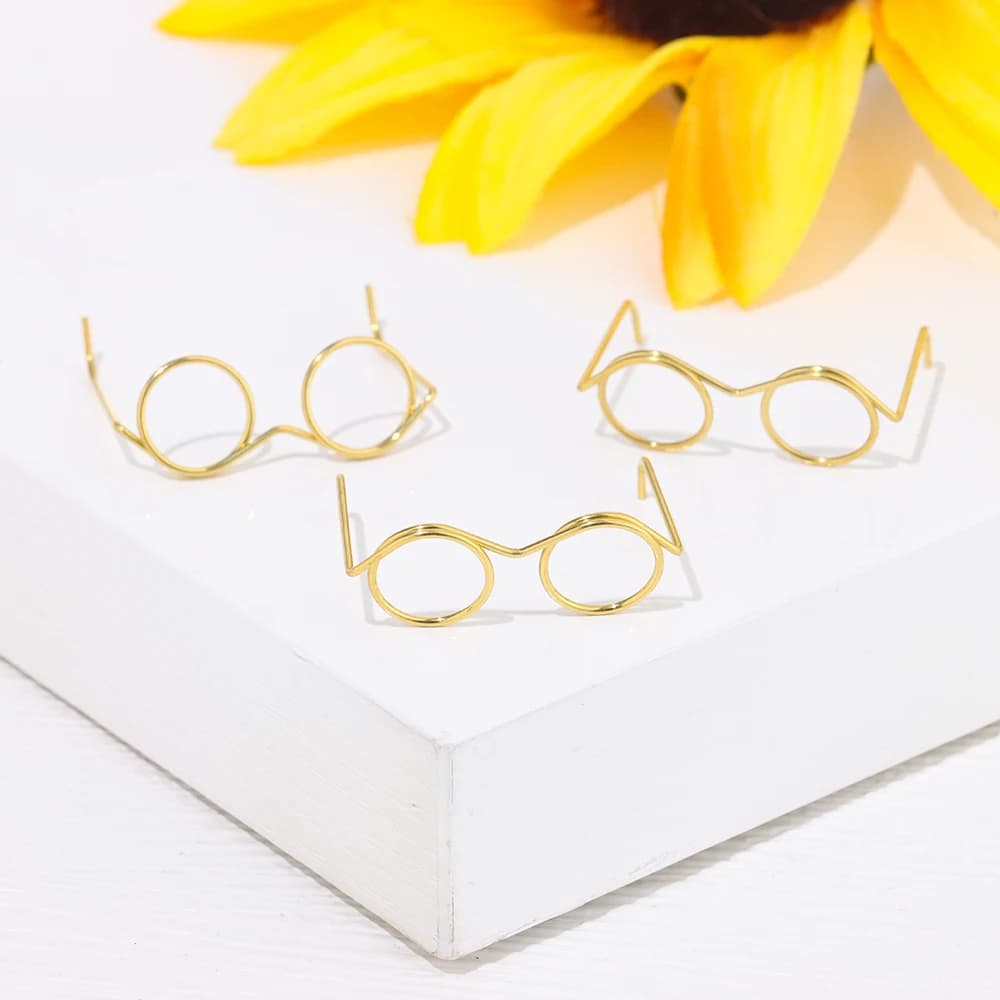 Lunettes de poupée rétro, monture ronde en métal, sans lentilles, jouet Miniature, accessoires d'hab