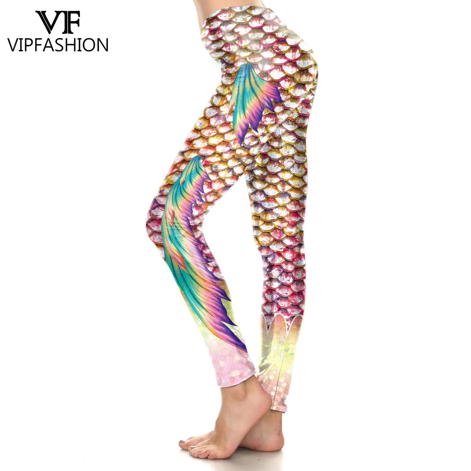 Leggings sirène colorés VIP FASHION pour femmes, taille haute, effet écailles de poisson, pantalon m