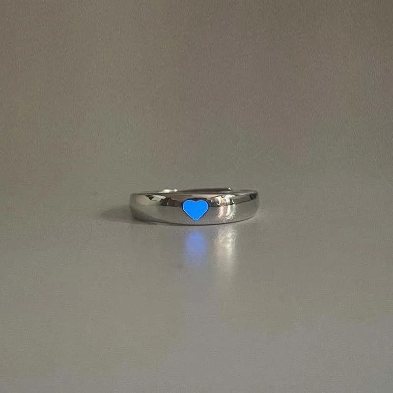 Bague lumineuse en forme de cœur d'amour bleu pour femmes et hommes, rétro, lueur dans l'obscurité, 