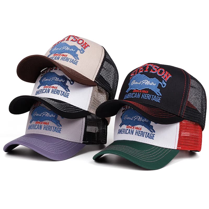 2025 personnalisé nouveau chapeau de camion STETSON ours rouge respirant maille chapeau rue Hip Hop 