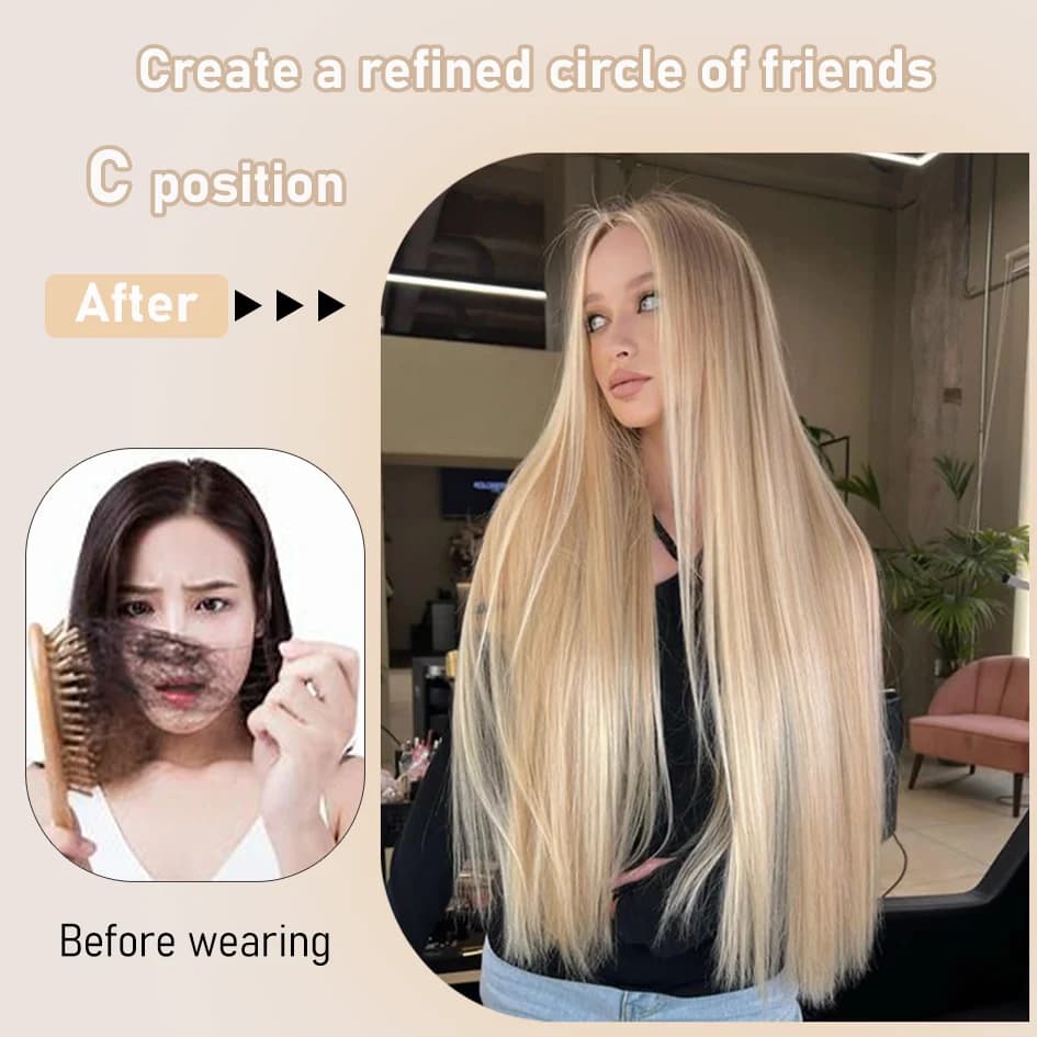 Cheveux longs et raides en lin ultraviolet synthétique avec THES, extensions de queue de cheval bouc