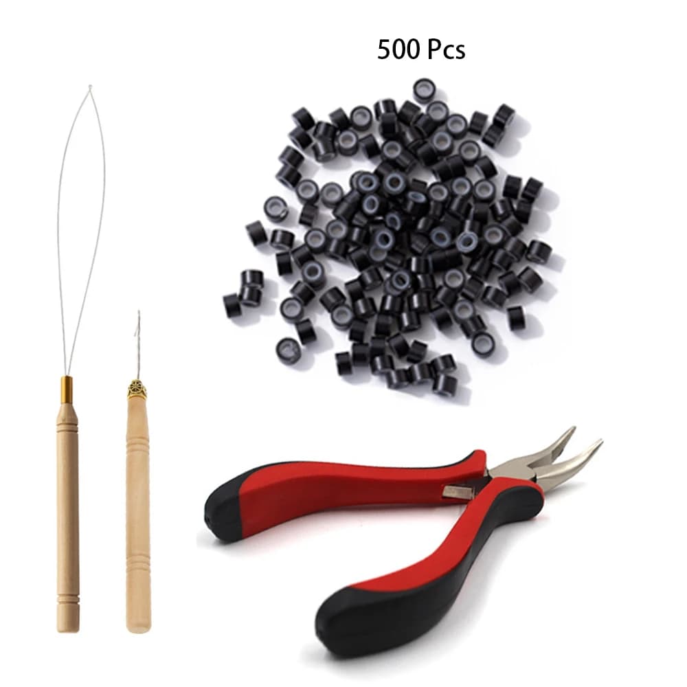 Kit d'outils pour Extensions de cheveux, perles, Micro aiguille de traction, enfile-boucle et 500 Mi