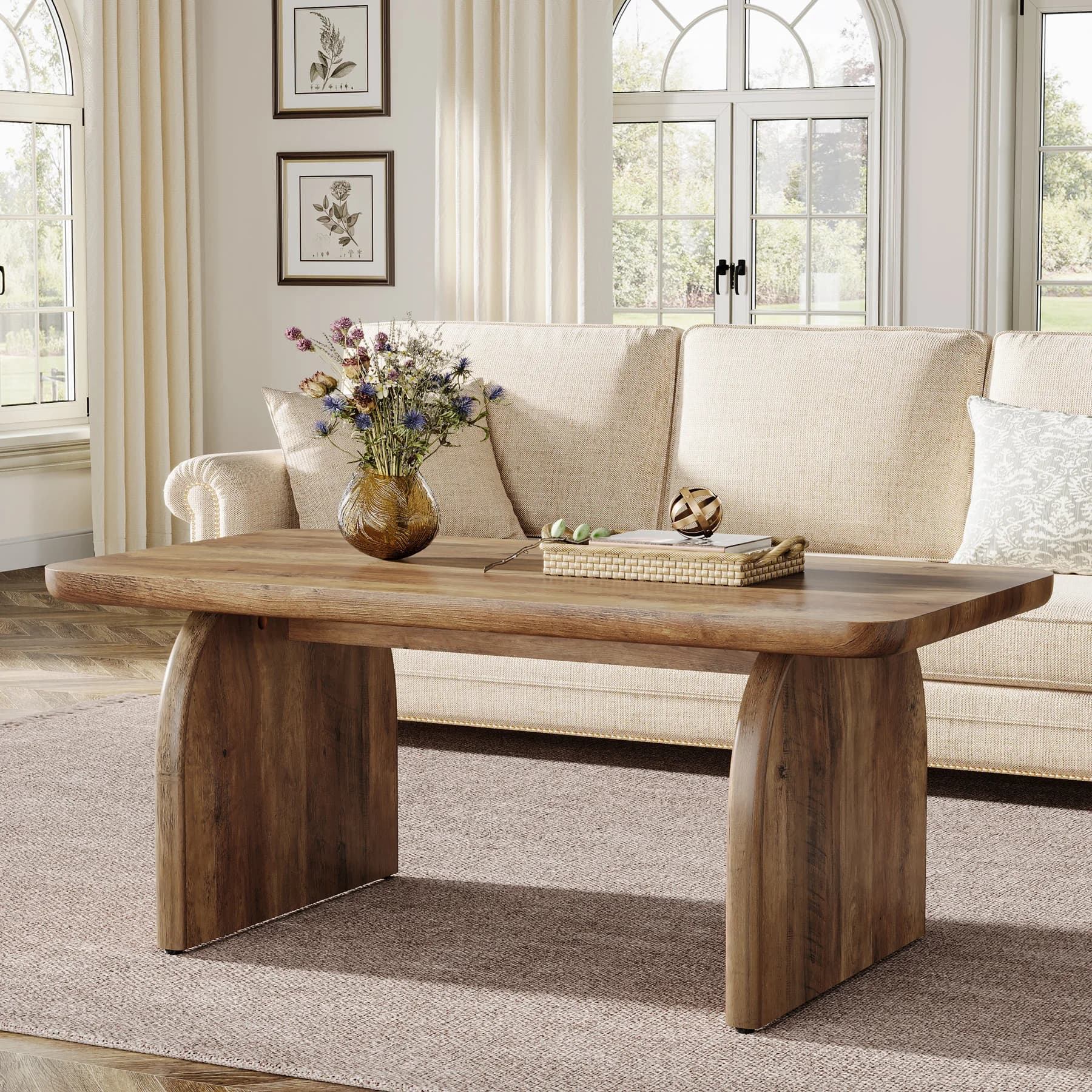 Tribesigns Farmhouse Table basse rectangulaire, table à thé cocktail centrale en bois d'ingénierie d