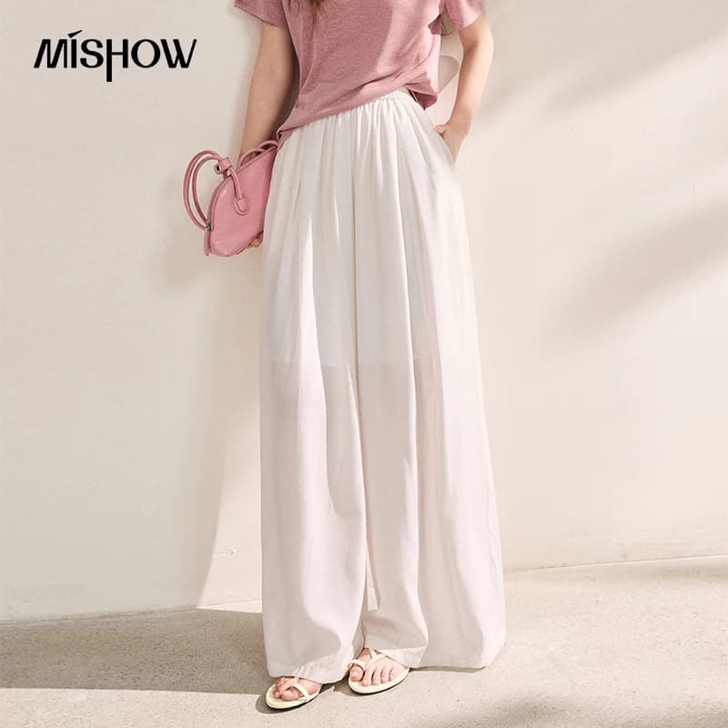MISHOW Lyocell Nouveau pantalon décontracté pour femme, large, plissé, fluide, amincissant, longueur