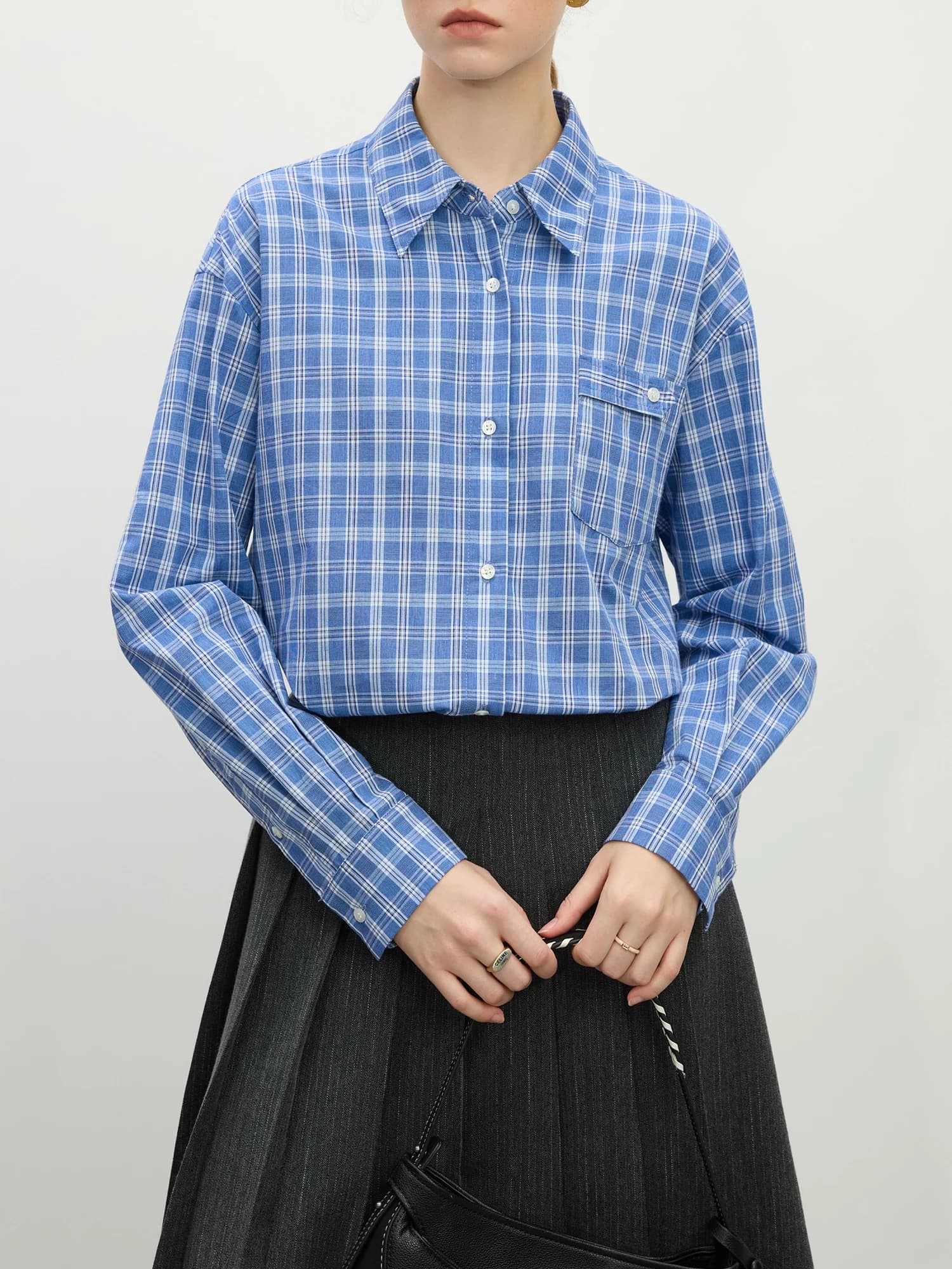 FSLE-Chemise à carreaux bleue à manches longues pour femme, nouveau design, style coréen, streetwear