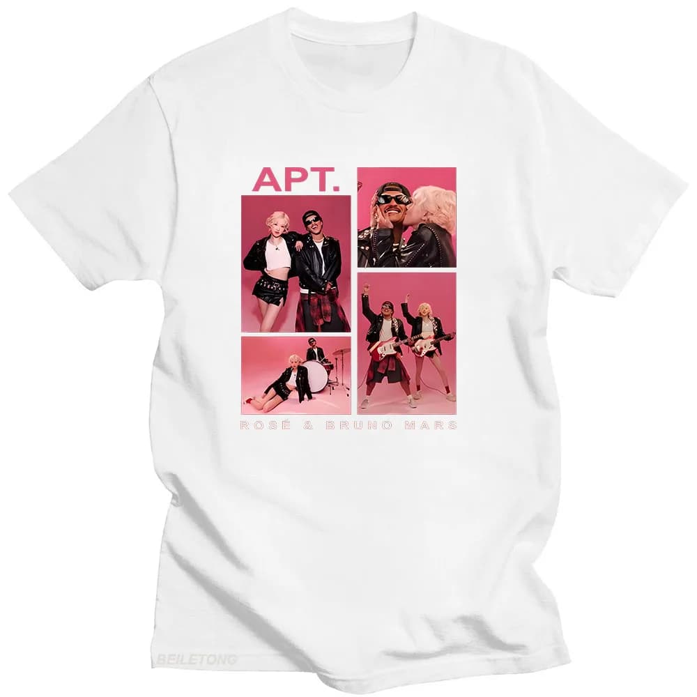 APT ROSÉ & Bruno Mars T-Shirt unisexe Couple Harajuku esthétique T-shirt à manches courtes col rond 