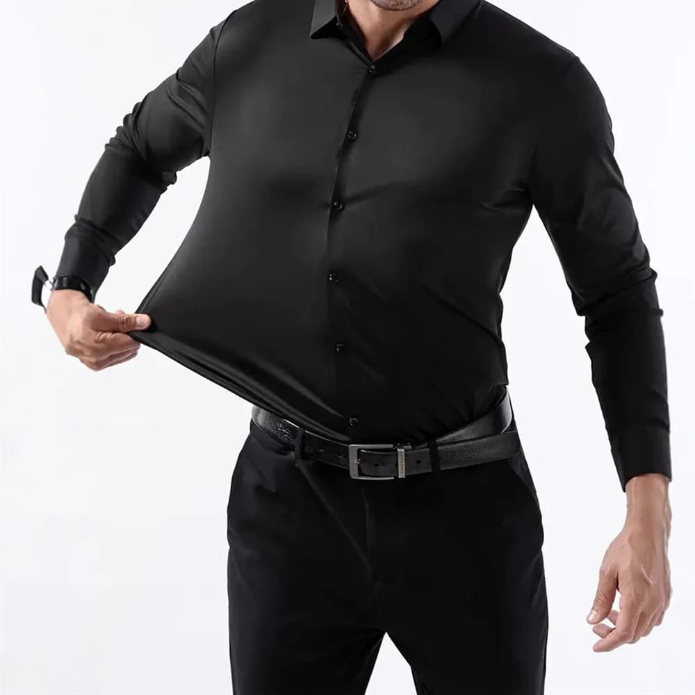 Chemise unie à manches longues pour hommes, nouveau Design, automne, haute élasticité, décontractée,