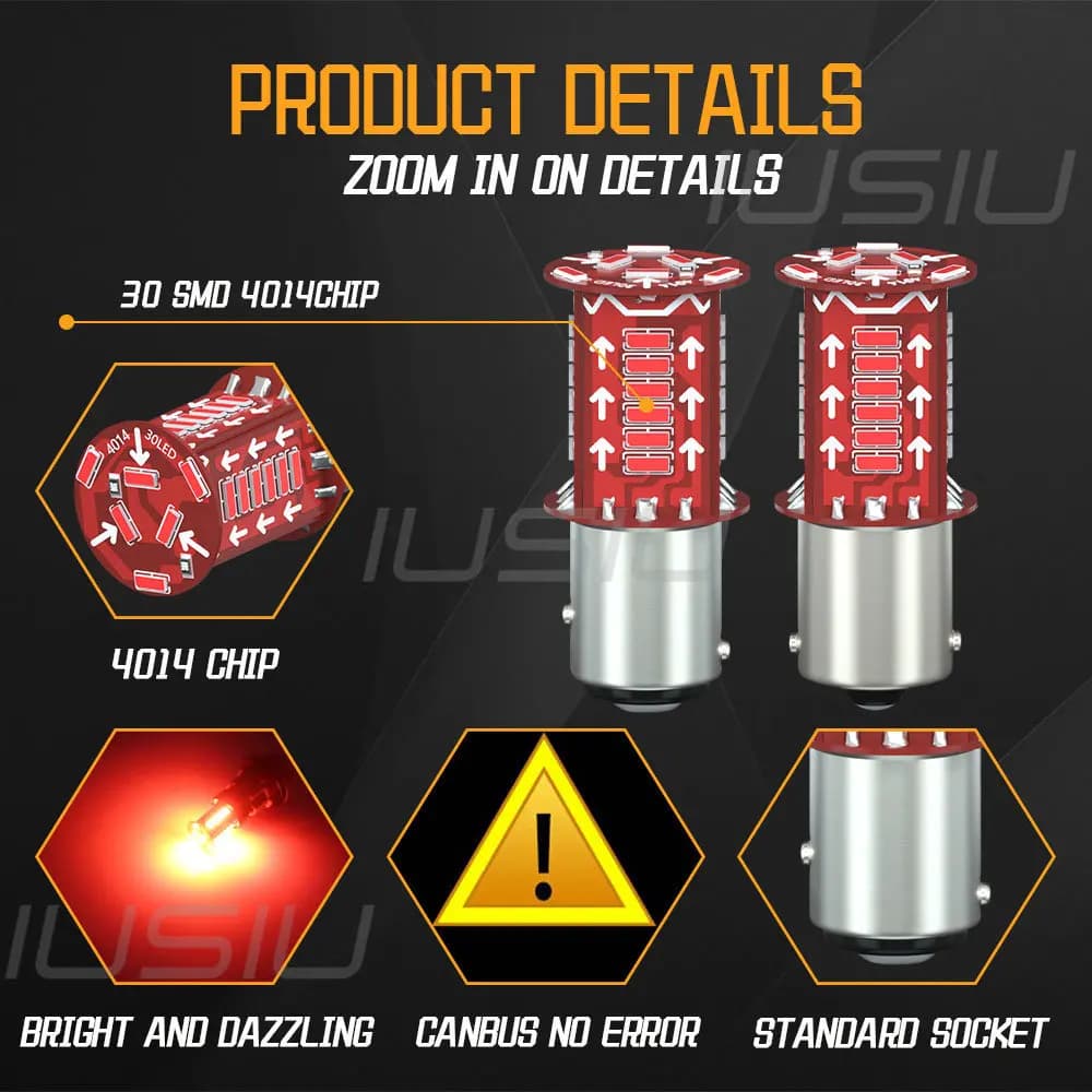 IUSIU 2 pièces Flash P21W 1156 BA15S 1157 ampoule Led stroboscopique BAY15D T20 7440 7443 P21/5W rou