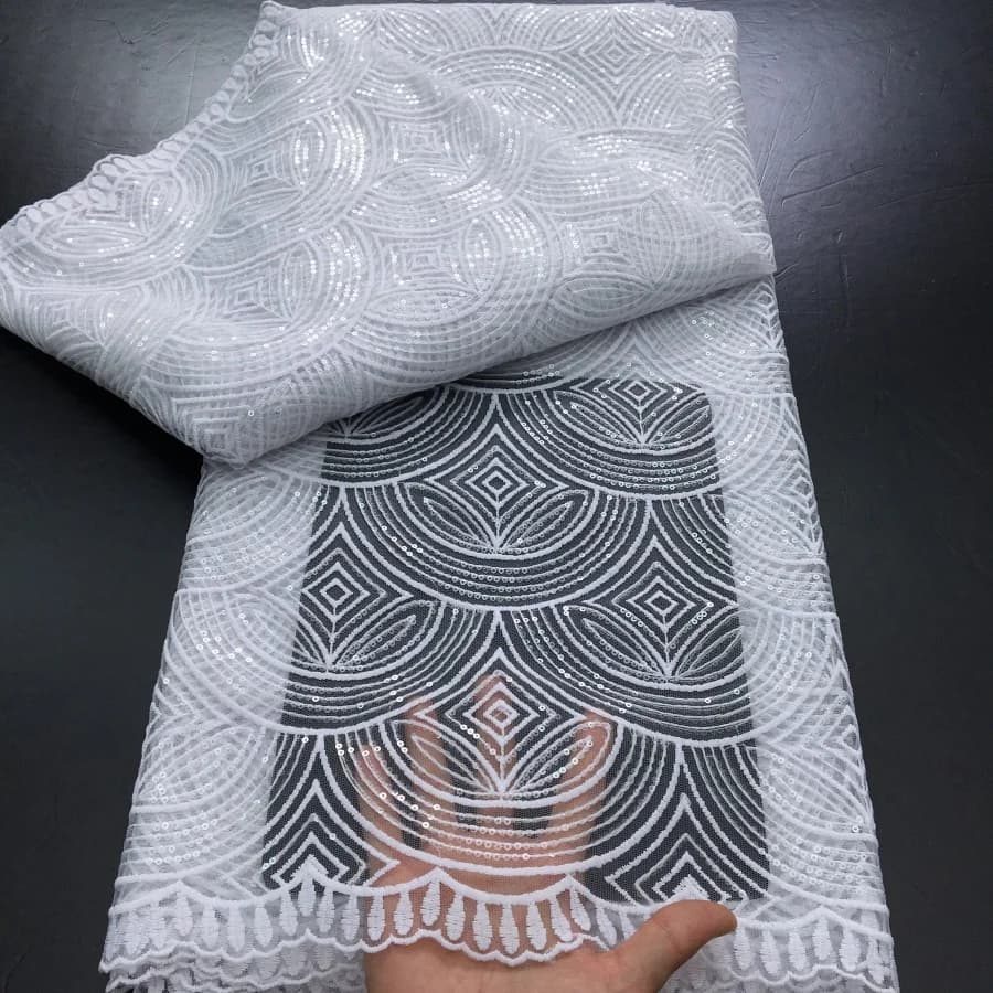 Tissu africain en dentelle Tulle et maille française blanche, 5 Yards, haute qualité, pour robe de m
