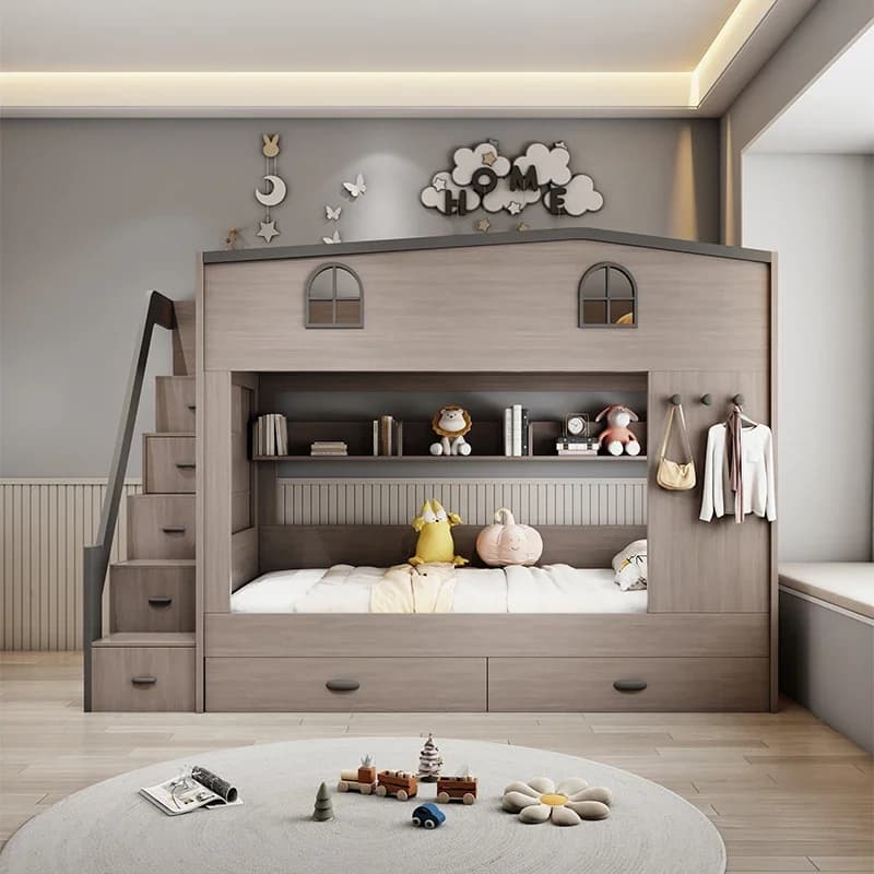 Lit superposé enfants avec tiroir de rangement loft lit double escaliers d'escalade cadres complets 