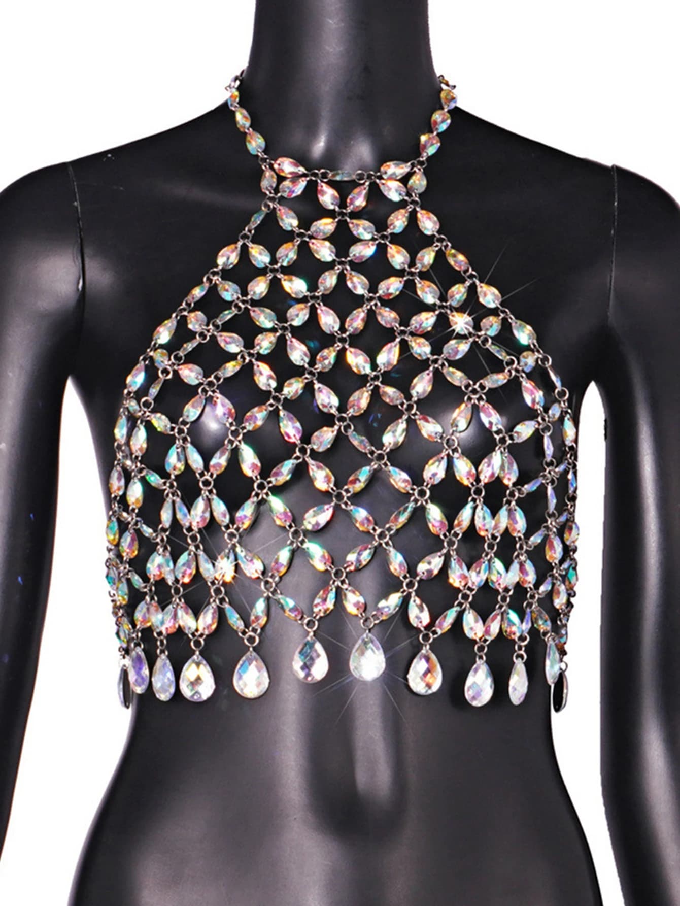 Crop top sexy transparent à strass pour femme, été 2026, style halter, pour plage, soirée, club, rav