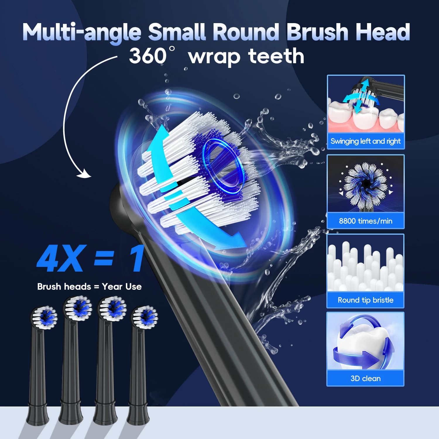 Brosse à dents électrique pour adultes, Rechargeable, sonique T37, avec 3 Modes, étanche IPX7, moteu