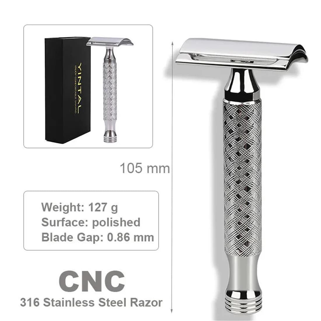 Rasoir de sécurité à double tranchant en acier inoxydable CNC 316, rasoir manuel en métal pour homme