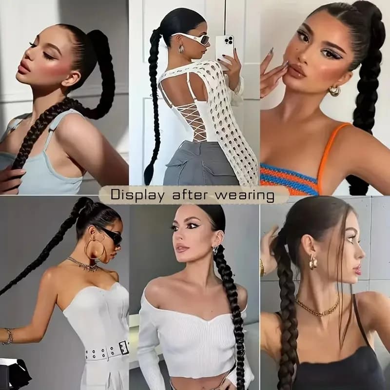 Extension capillaire synthétique tressée lisse, longue boîte, queue de cheval, bande élastique en ca