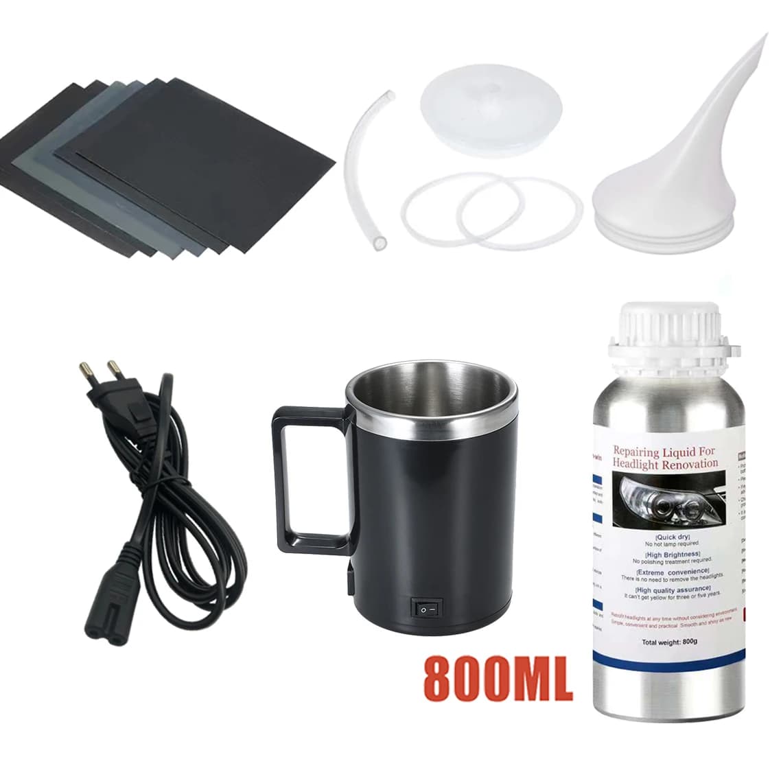 Kit de polissage de restauration de phares de voiture, 800ML, polymère liquide, rénovation de la lum