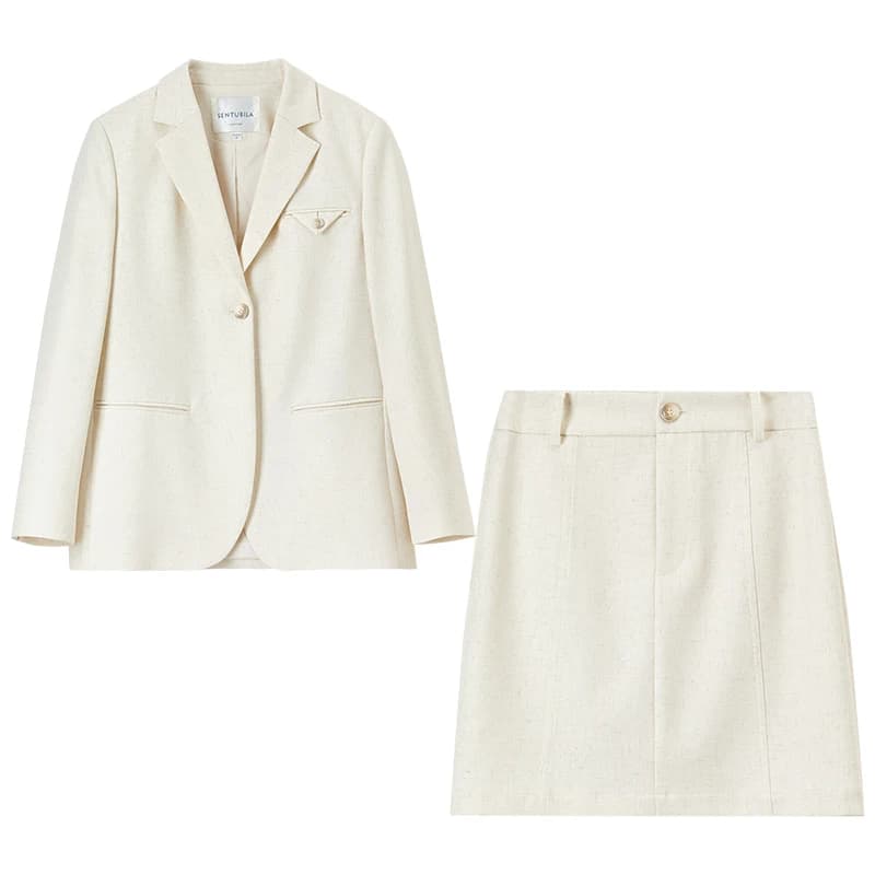 SENTUBILA femmes jupe costumes lin mélange épaulettes simple bouton Blazer solide élégant Mini jupes
