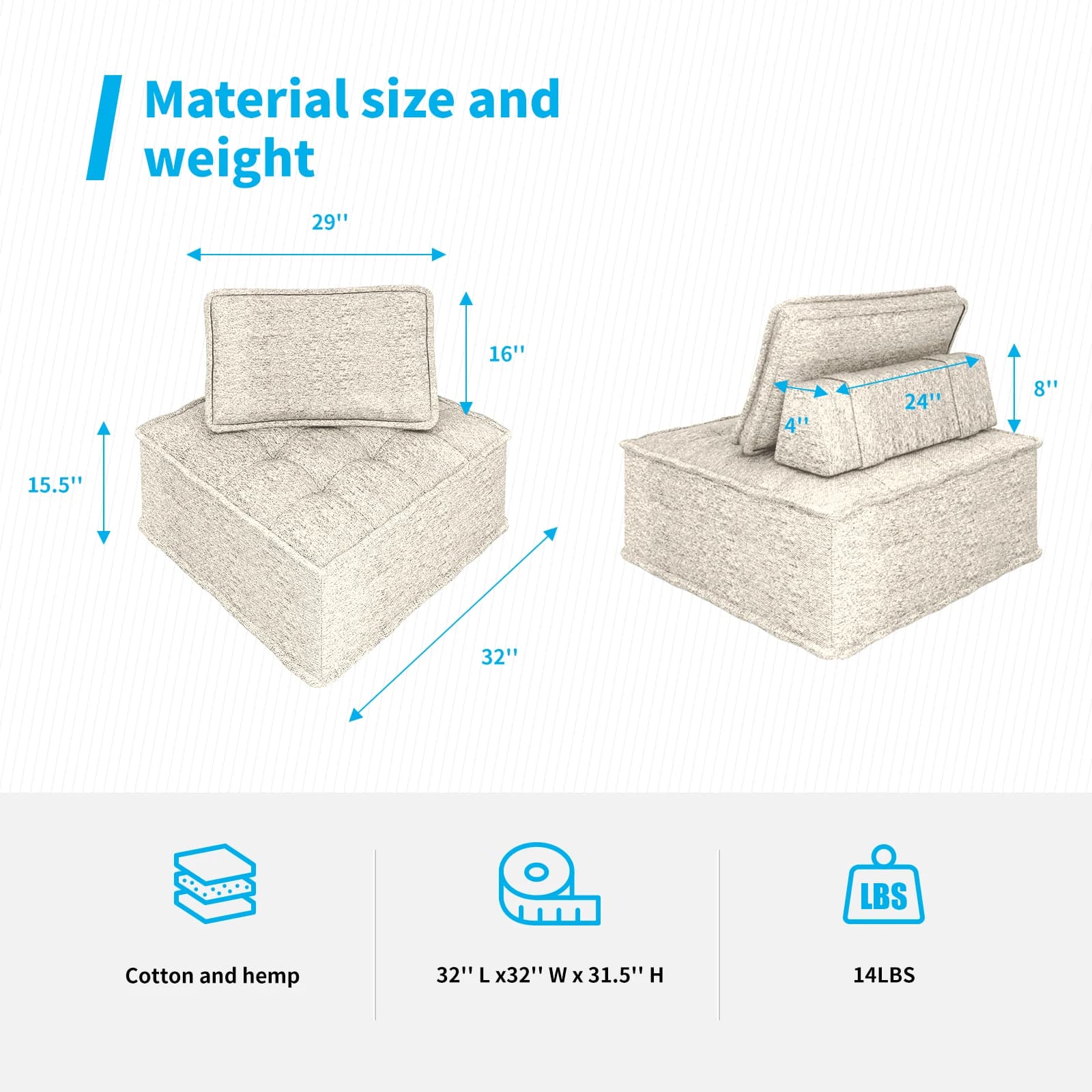 HORGGgland-Fauteuil au sol sans accoudoirs, canapé modulaire avec coussin de dossier parfait, petit 