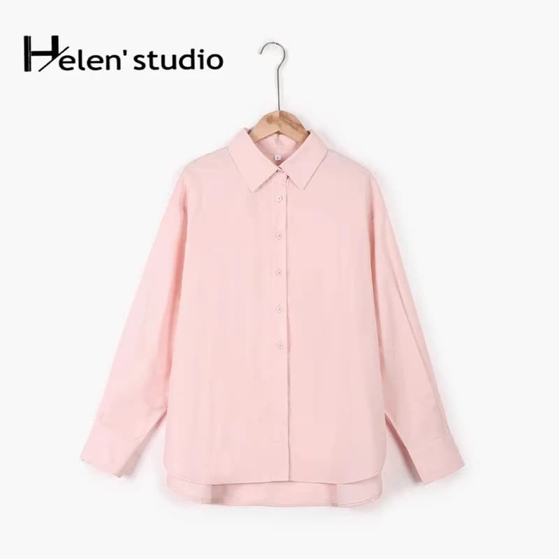 Chemise ample 100% coton pour femme, élégante et décontractée, col rabattu, manches longues