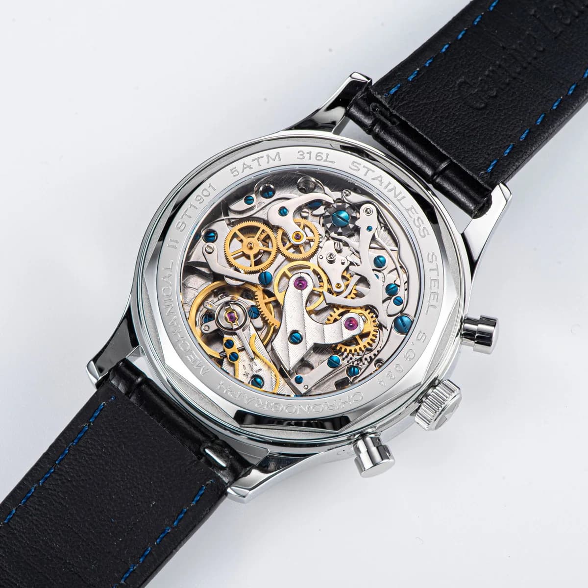 Sugess-Montre Pilote pour Homme, Chronographe Mécanique, Montre-Bracelet, Air Force, Saphir, Étanche