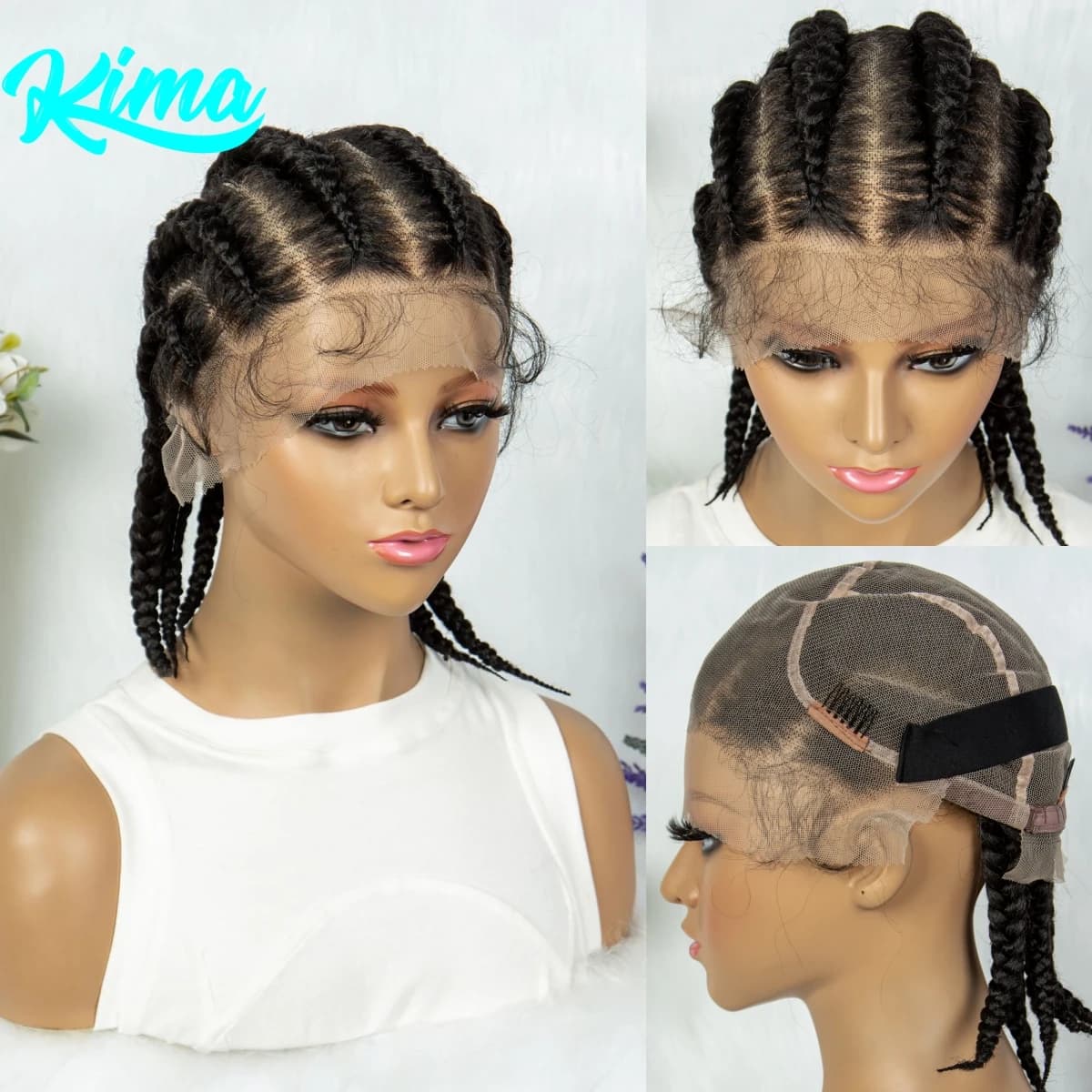Perruques tressées synthétiques Full Lace de 14 pouces, tresses Cornrow avec cheveux de bébé, tresse
