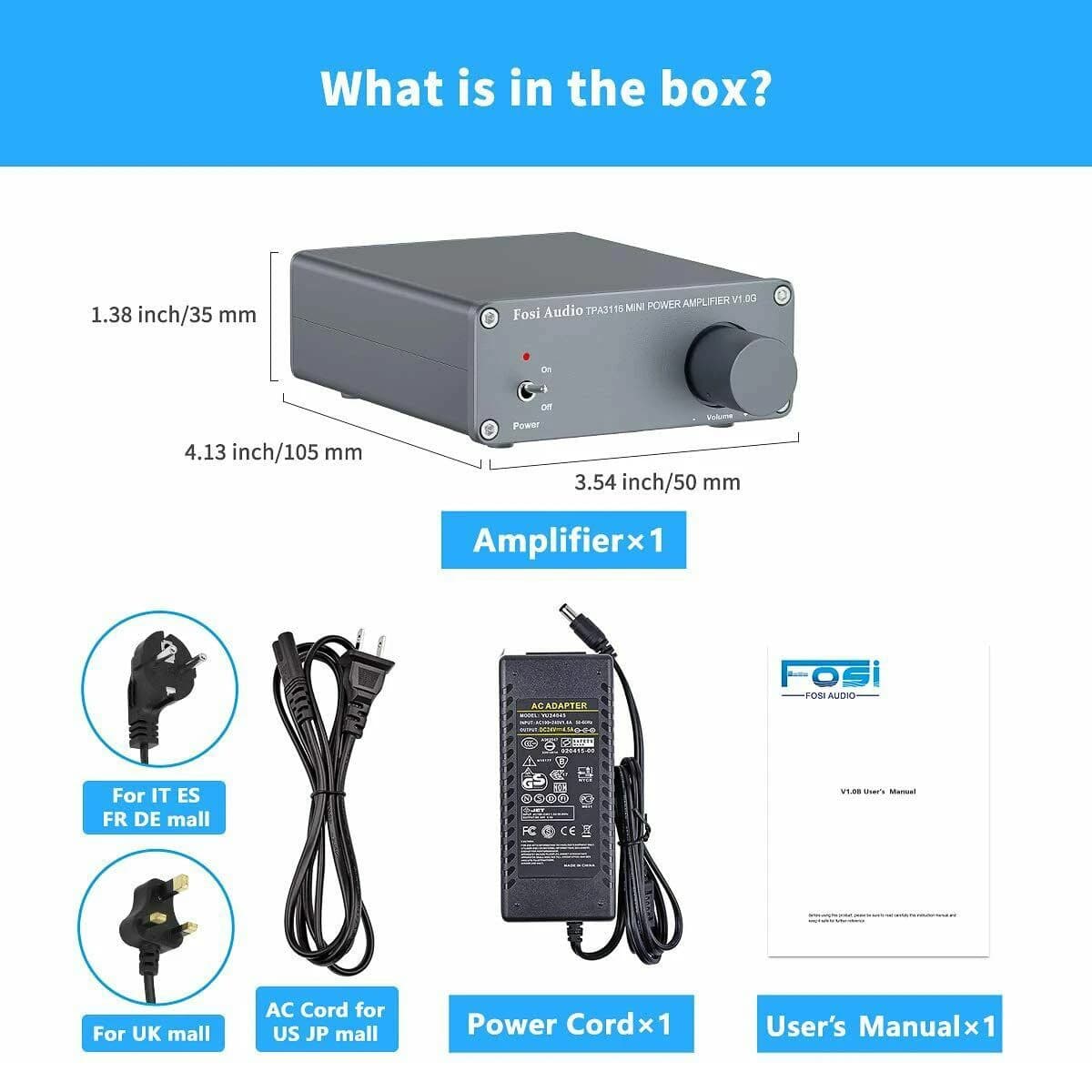 Fosi Audio 2 canaux TPA3116D2 amplificateur Audio stéréo classe D 50W X 2 - V1.0 amplificateur de pu