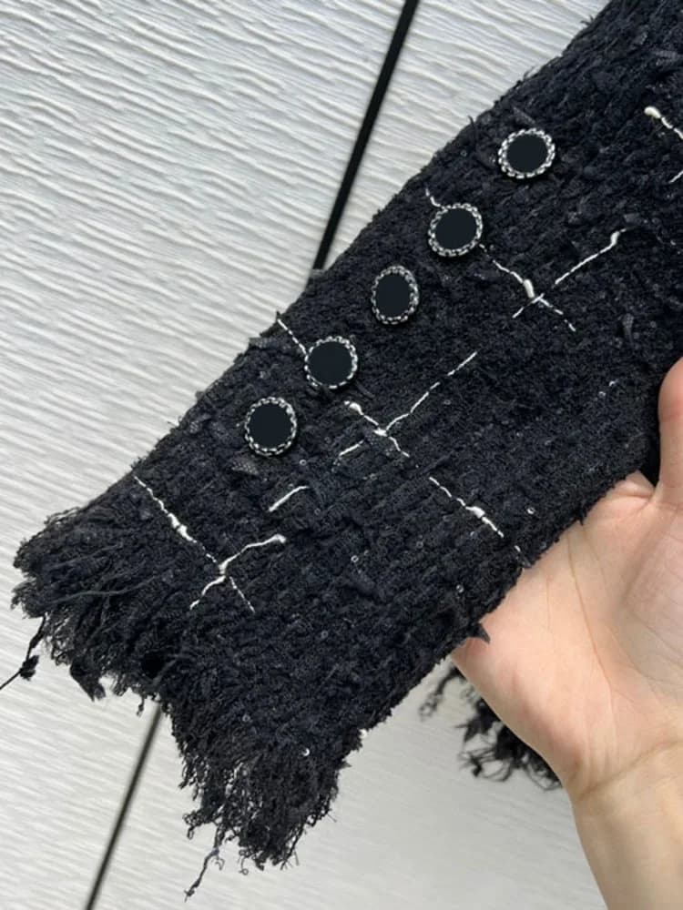 Veste en tweed à carreaux pour femmes, glands, mi-boutonnage simple, avocat, fête, vêtements d'extér
