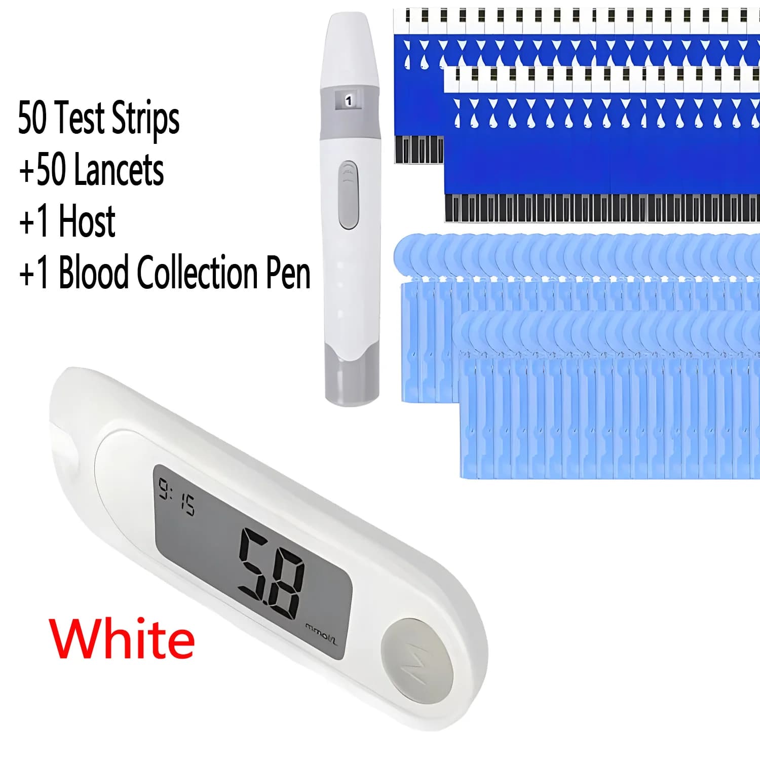 Kit de test de glycémie, 50 pièces, bandelette de test, glucomcirculation, moniteur de sucre dans le