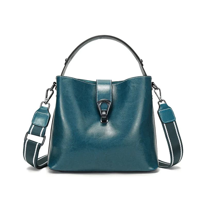 Sac seau en cuir véritable ciré d'huile pour femmes, sac à main décontracté et Simple, grande capaci